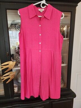 Talbots Hot Pink Sleeveless Button-Front Mini Dress